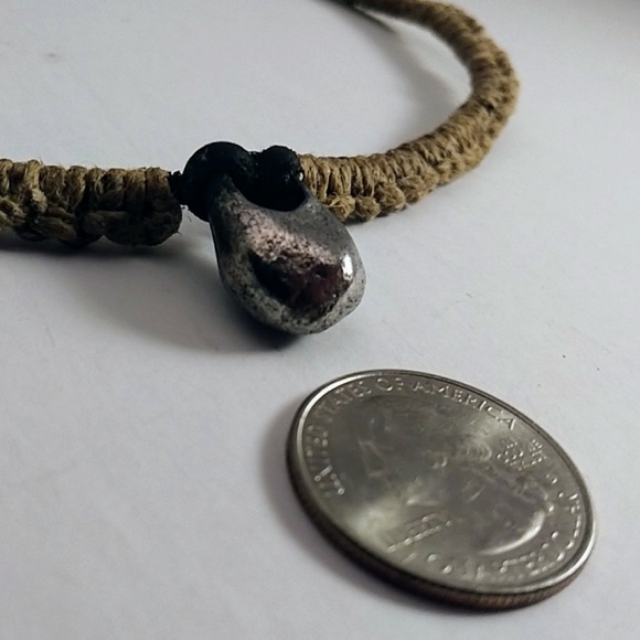 Jute and Leather Choker with Steel Charm - Picture 4 of 5